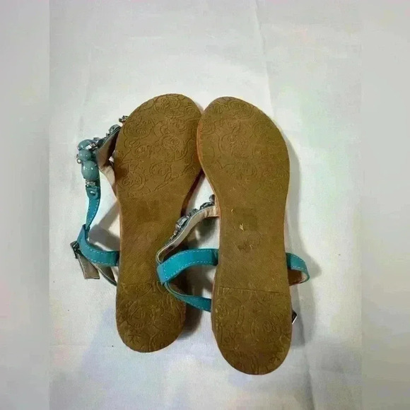 Henry Ferrera Aqua Beaded & Diamond Queen Sandals (Size 8) - Picture 6 of 7